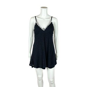 Joule Crochet Top Women's Extra Small Black Daisy Embroidered Trim Y2K Tank